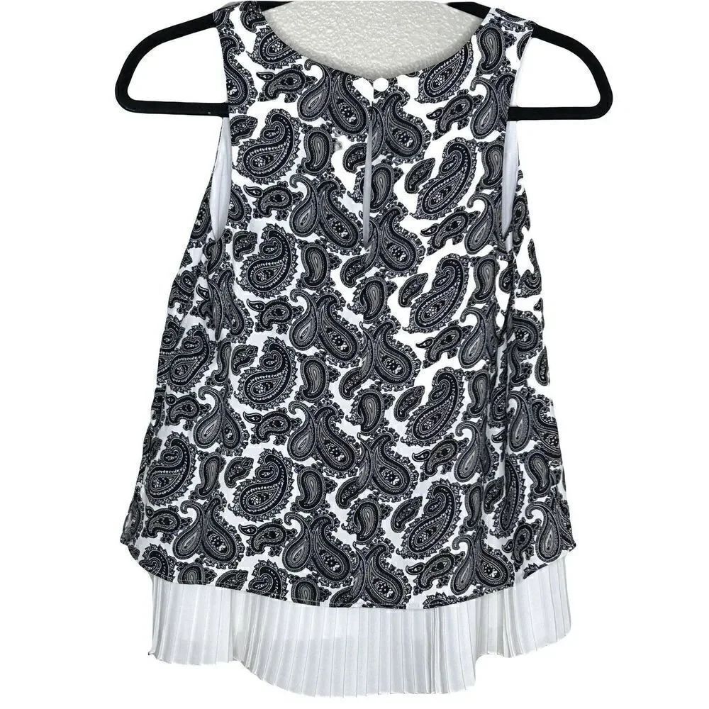 Banana Republic Factory Tank Black and White Paisley Print Ruffle Top Womens XS - Picture 2 of 3